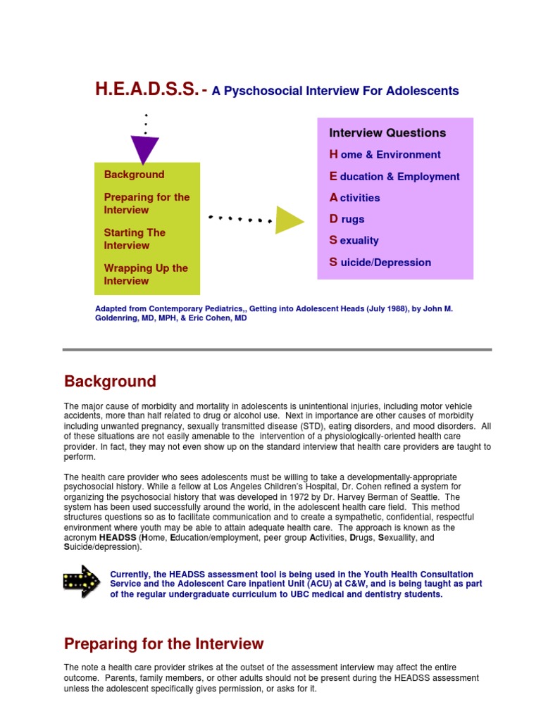 Headss for Adolescents Adolescence Major Depressive Disorder