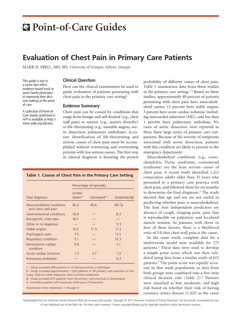Evaluation of Chest Pain in Primary Care PatientsAAFP Coronary