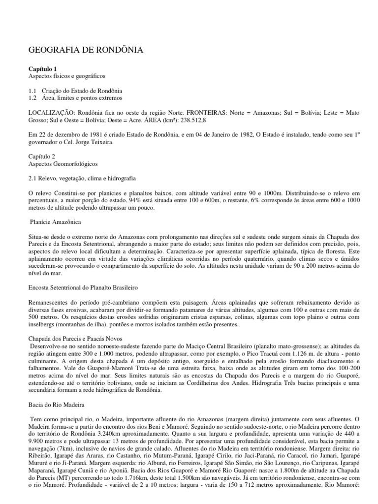 Geografia e Relevo de Rondônia | PDF | Conservação (ética) | Desmatamento