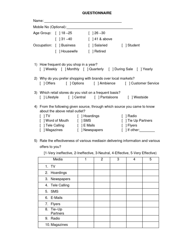 Questionnaire ATL/BTL | PDF | Public Opinion | Advertising