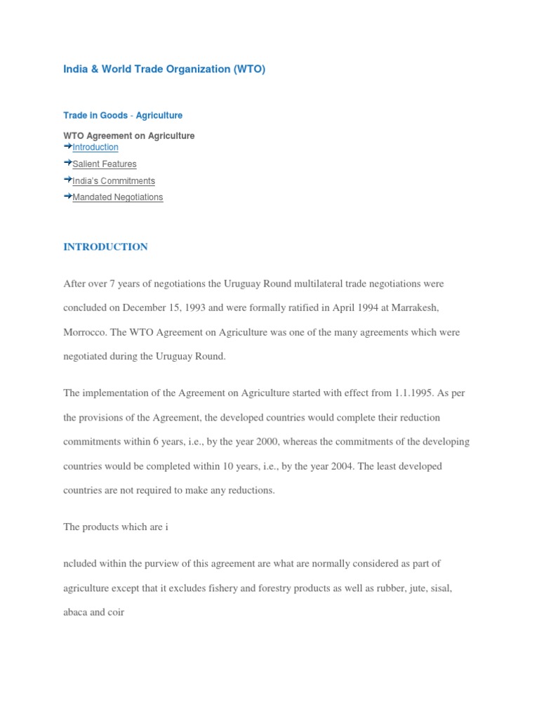 India and WTO Agreement on Agriculture | PDF | World Trade Organization ...