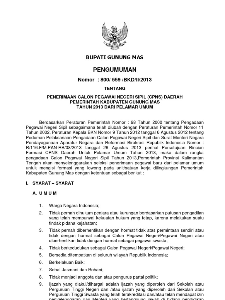 Cpns Gunung Mas Kalteng