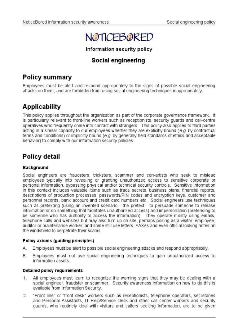 22 NB Model Policy On Social Engineering | PDF | Social Engineering ...