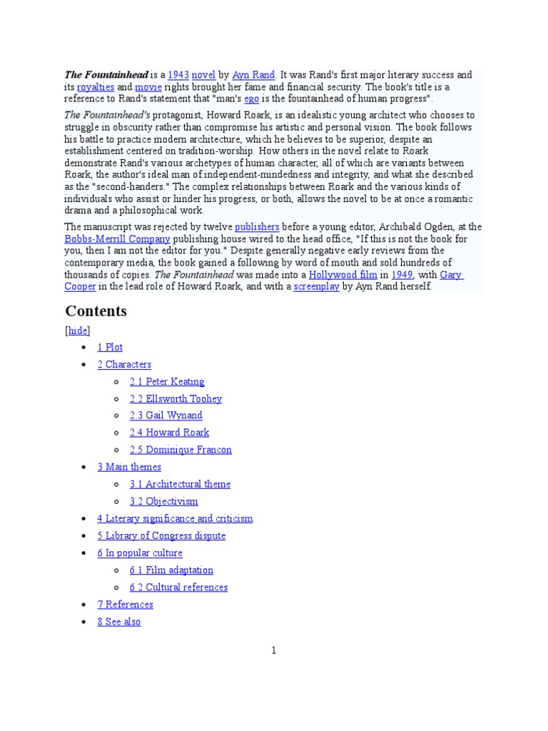 The Fountainhead Is A 1943 Novel by Ayn Rand | PDF | Young Adult