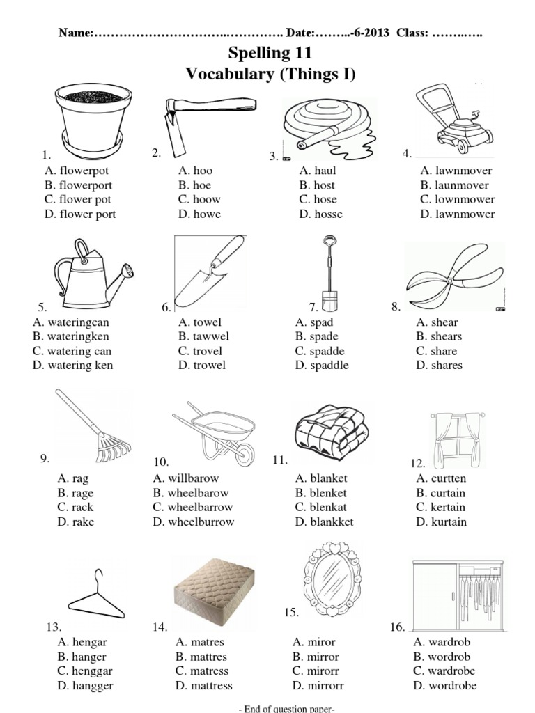 Spelling 11 Vocabulary (Things I) : Name: .. .. Date: ... - 6-2013 ...