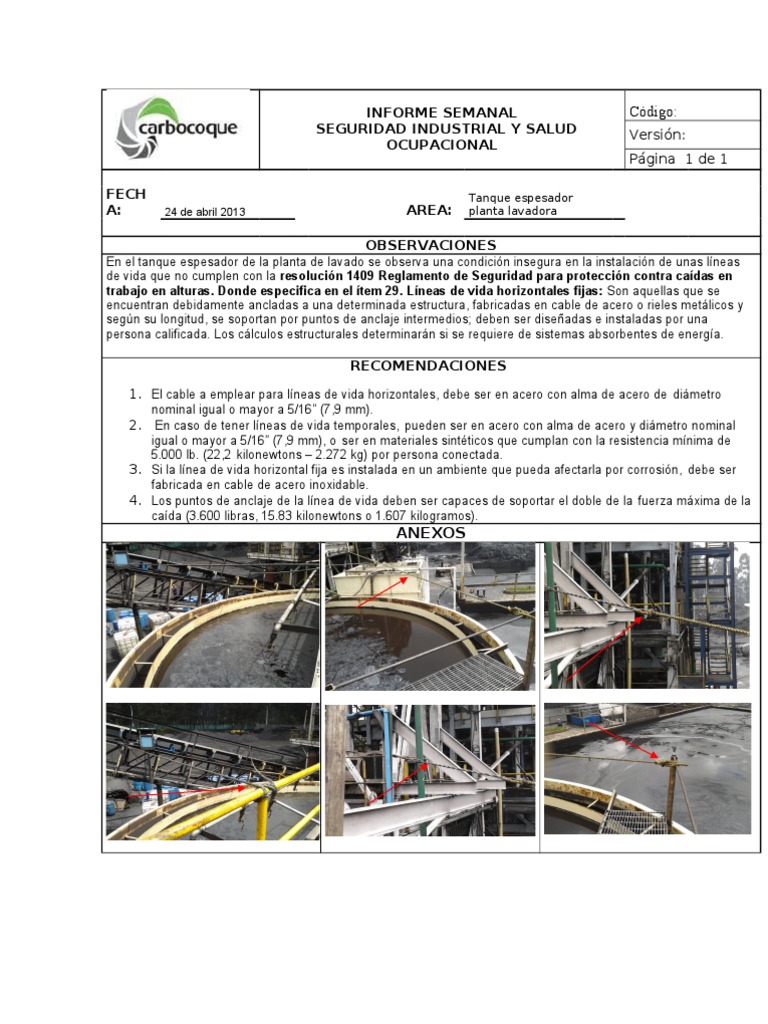 Informe Semanal de Seguridad Ocupacional | PDF | Hogar, jardinería y ...
