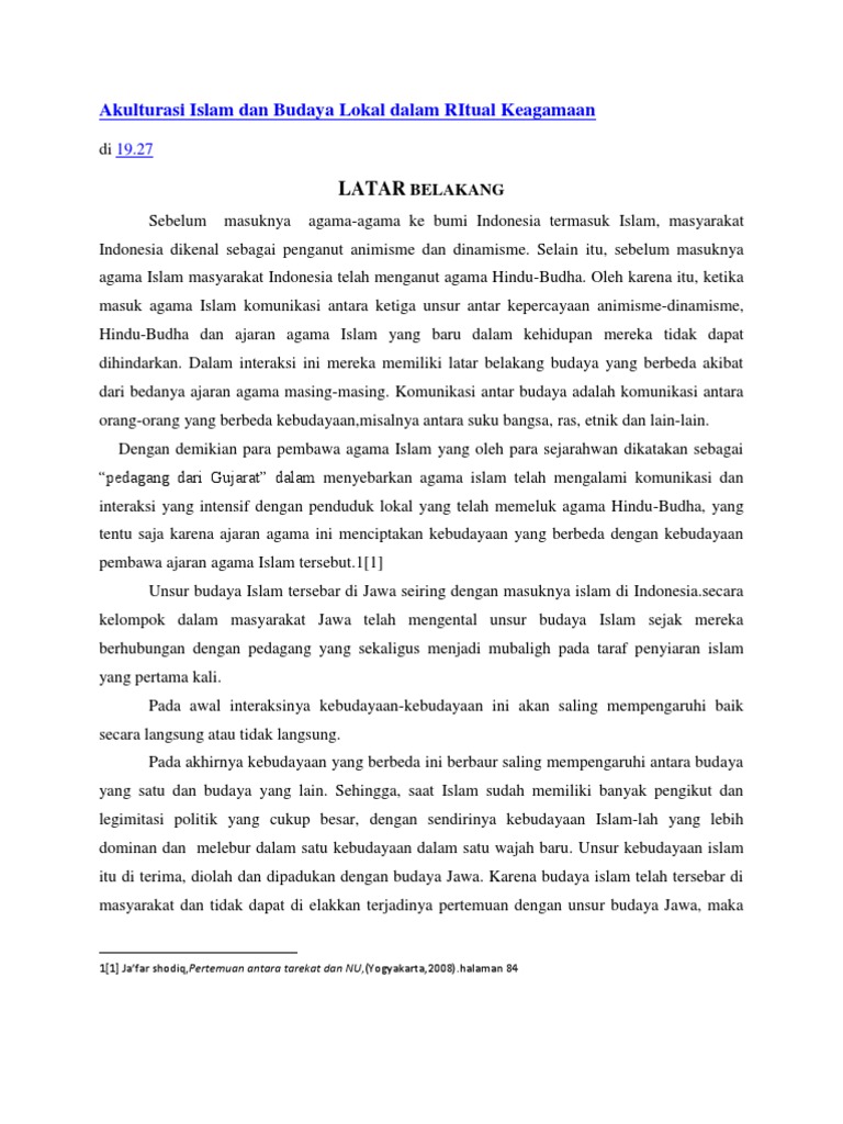 Akulturasi Islam Dan Budaya Lokal Dalam Ritual Keagamaan