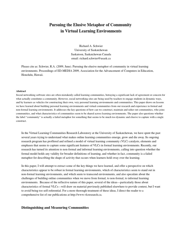Understanding Virtual Learning Communities | PDF | Community | Awareness