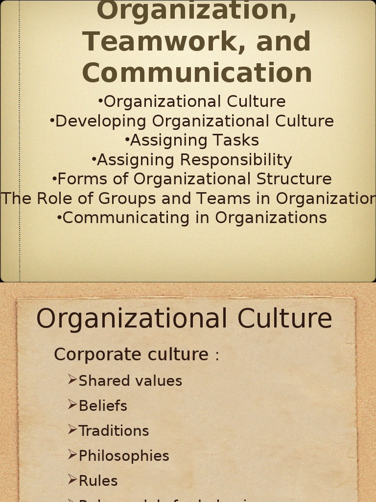 Chap8 Organization and Teamwork | PDF | Organizational Culture | Walt ...
