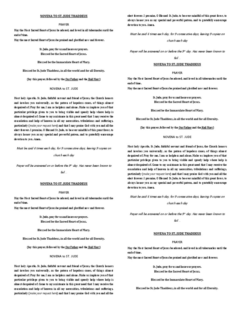 Novena To ST Jude PDF Prayer Spirituality