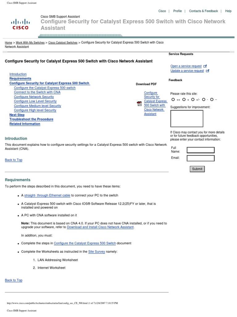 Configure Security For Catalyst Express 500 Switch With Cisco Network ...