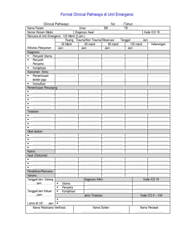 Format Pathways Klinis di Unit Medis | PDF | Kesehatan Holistik ...