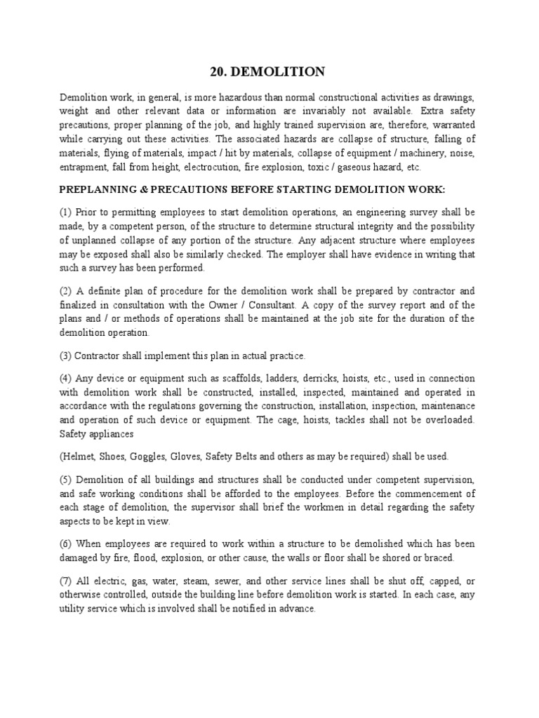 Demolition Safety Guidelines and Procedures | PDF | Demolition ...