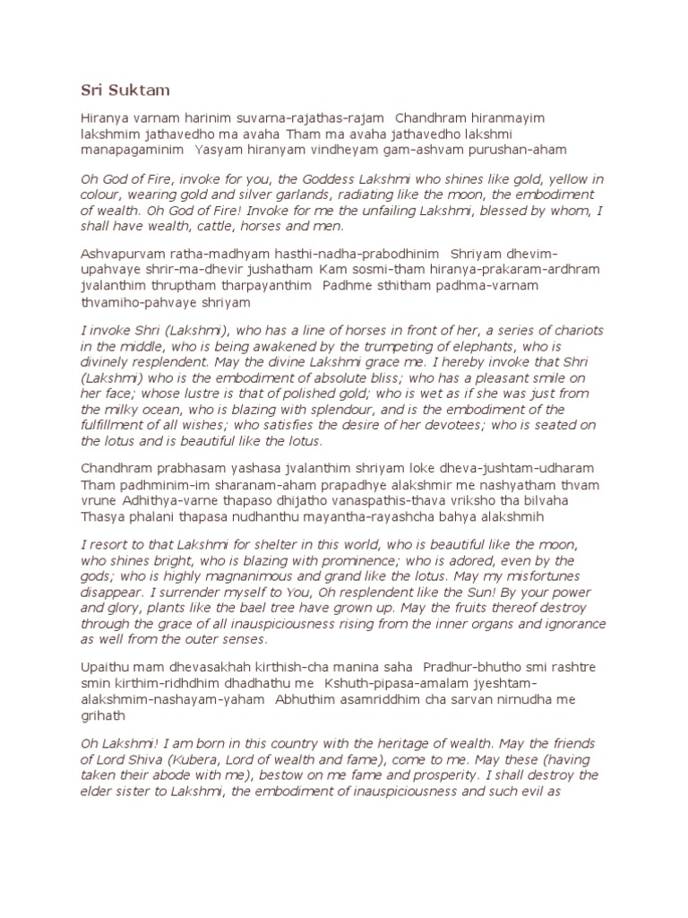 Sri Suktam PDF Asian Mythology Mythology — free download
