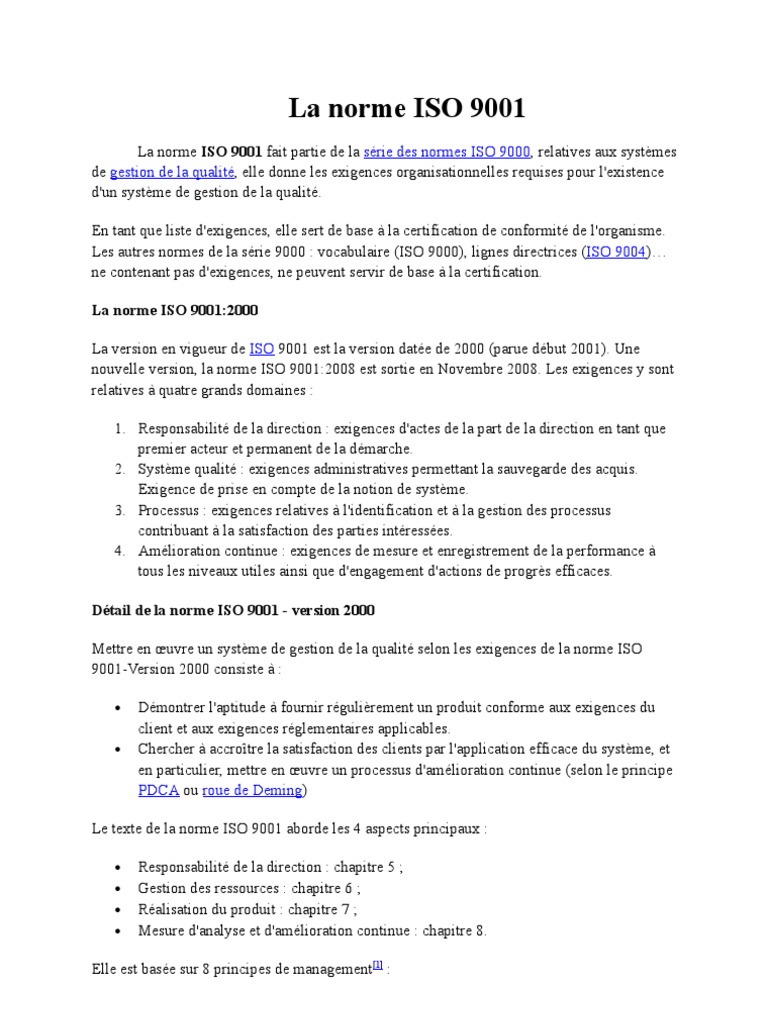 Norme ISO 9001 : Exigences et Principes | PDF | Management de la ...