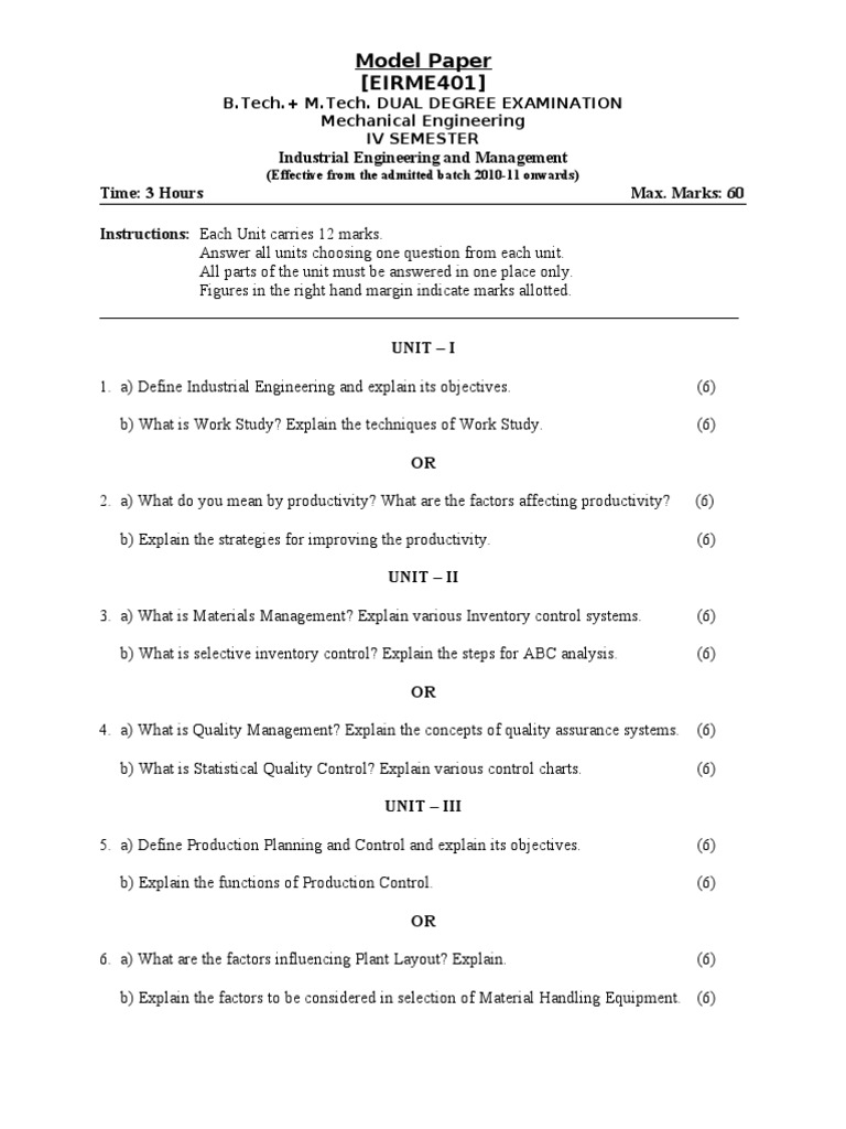 Industrial Engineering Exam Model Paper | PDF | Business | Computers