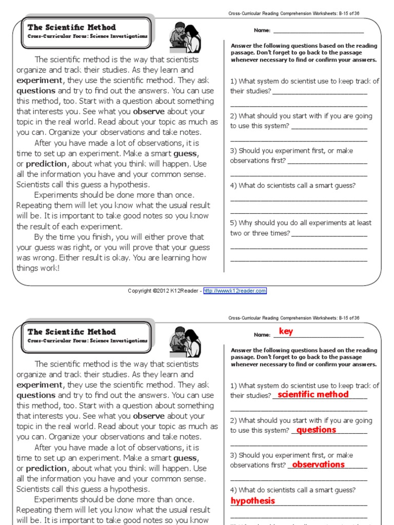Worksheets Cross-curricular Reading Comprehension Worksheets scientific method reading comprehension truth