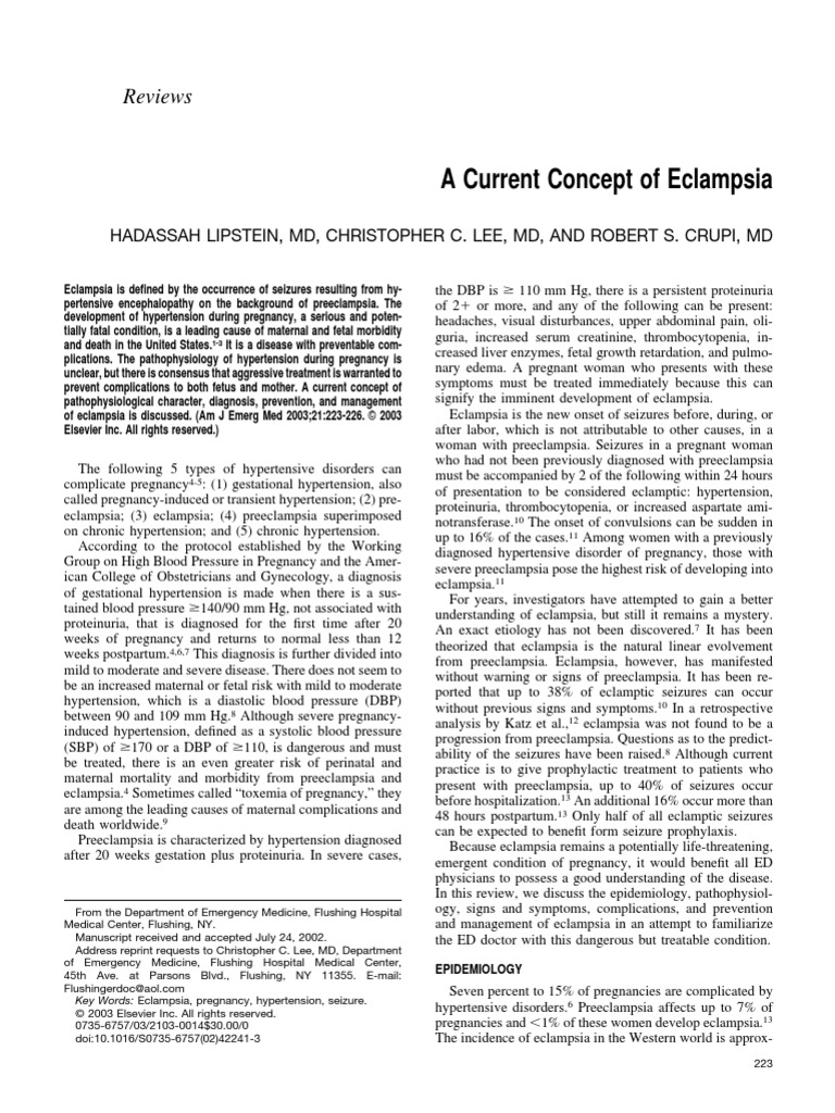 A Current Concept of Eclampsia | PDF | Hypertension | Human Pregnancy