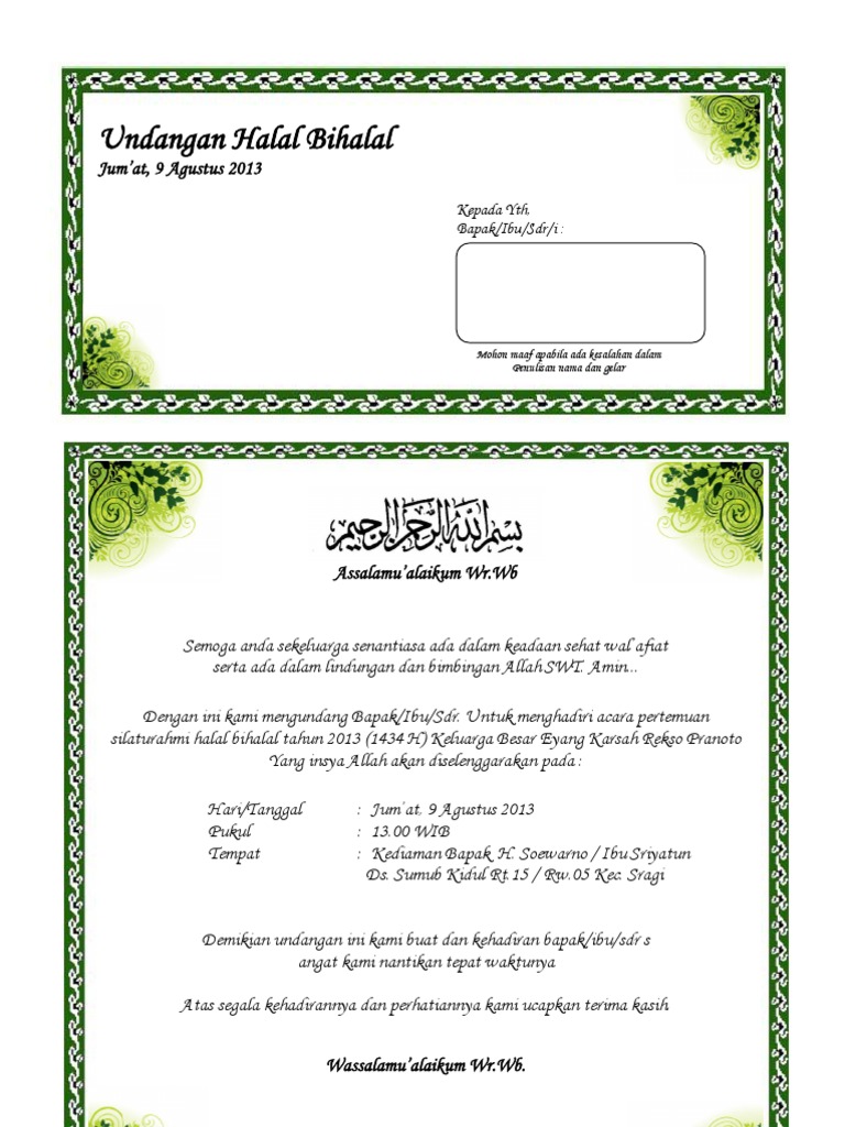 Contoh Undangan Halal Bihalal Detil Gambar Online