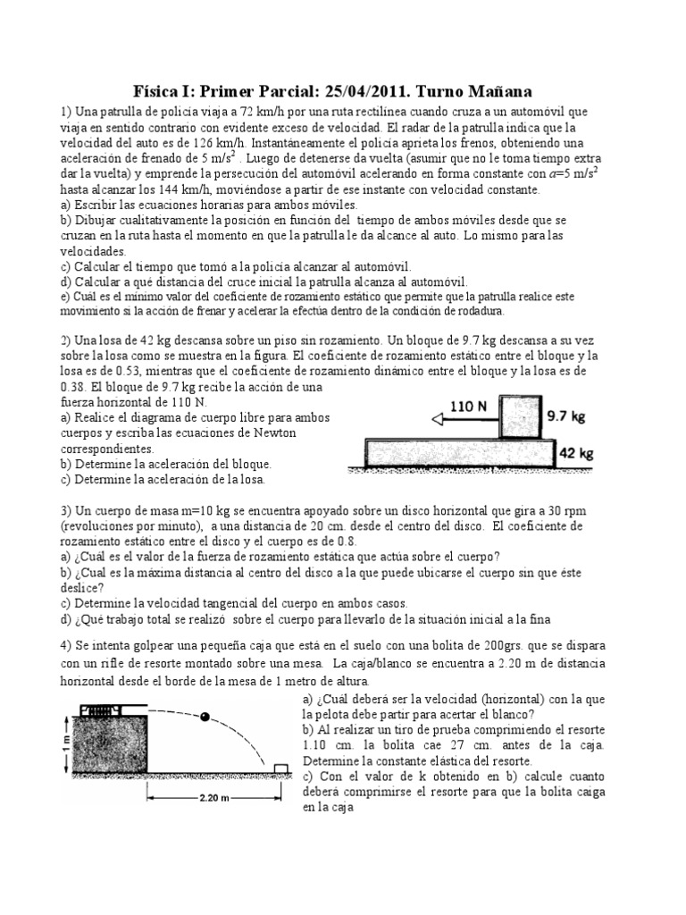 Primer Parcial de Fisica 1 | PDF | Fricción | Masa