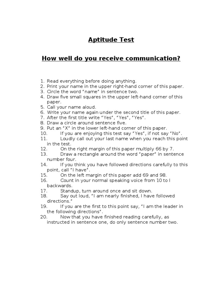 Aptitude Test How Well Do You Receive Communication? PDF