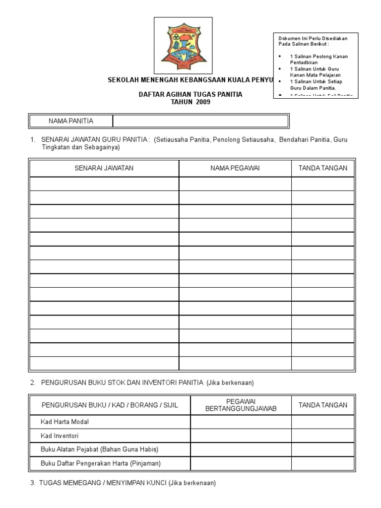 Borang Agihan Tugas Panitia