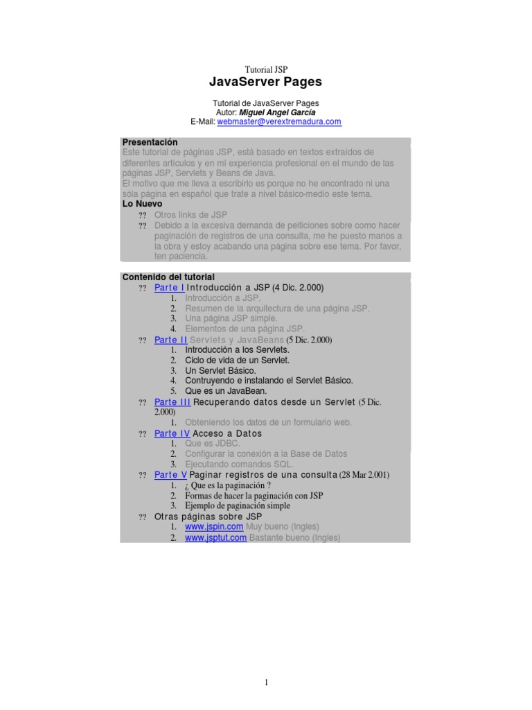 Javaserver Pages: Presentación | PDF | Páginas del servidor Java ...