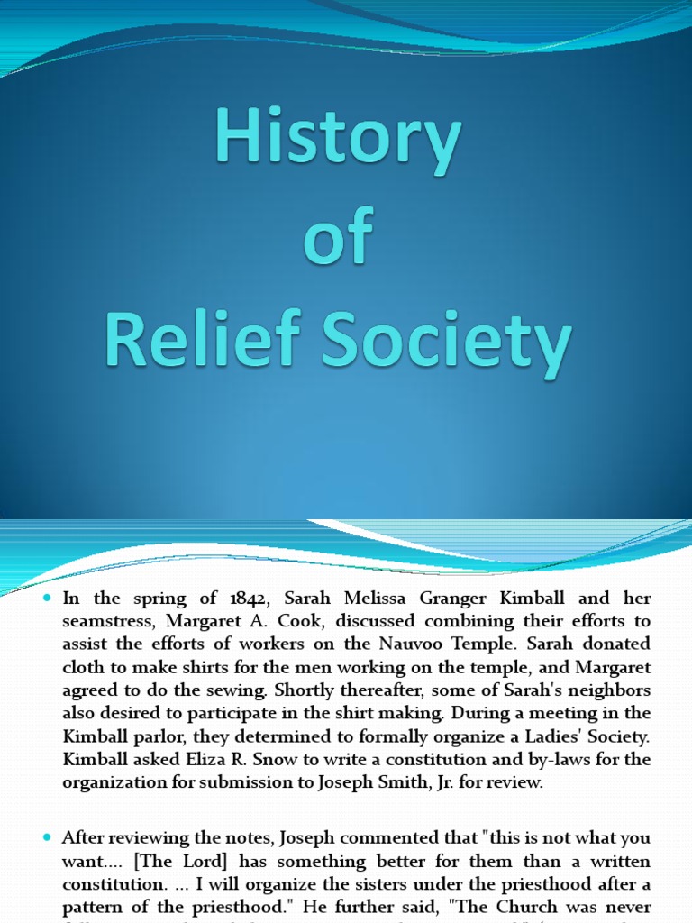 History of Relief Society Latter Day Saint Organizations Christian