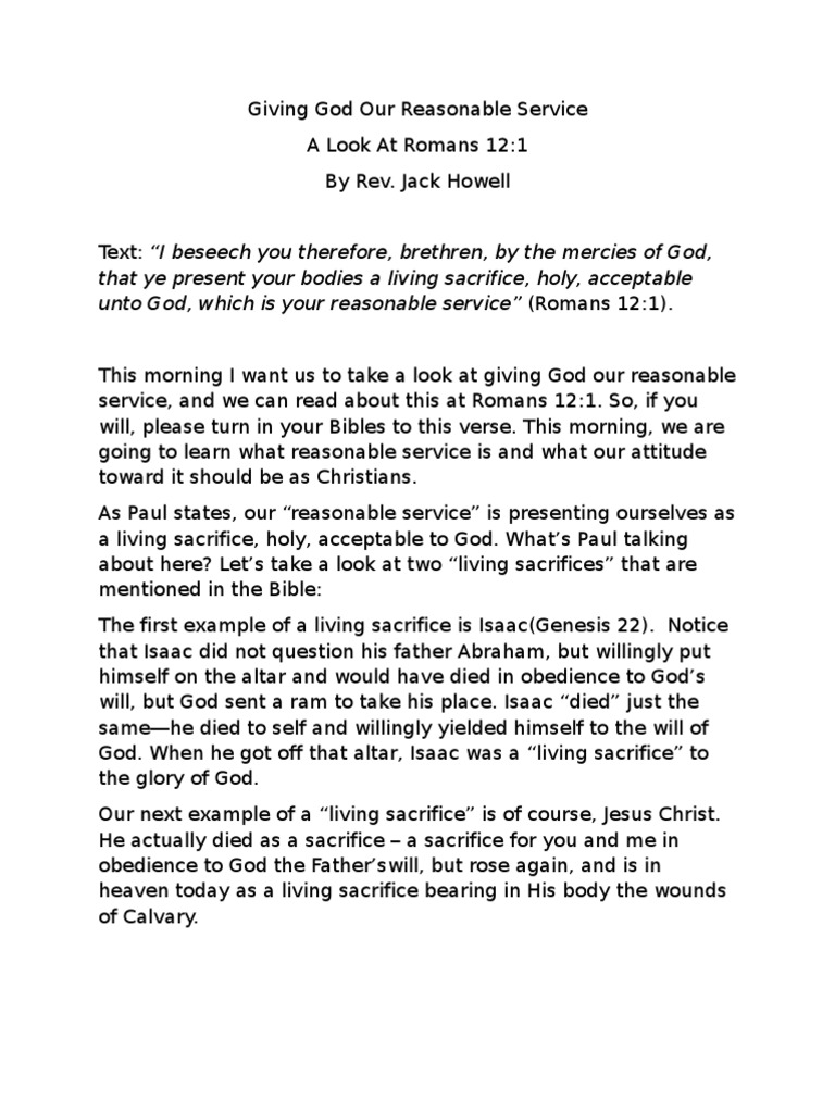 Giving God Our Reasonable Service | PDF | Sacrifice | Isaac