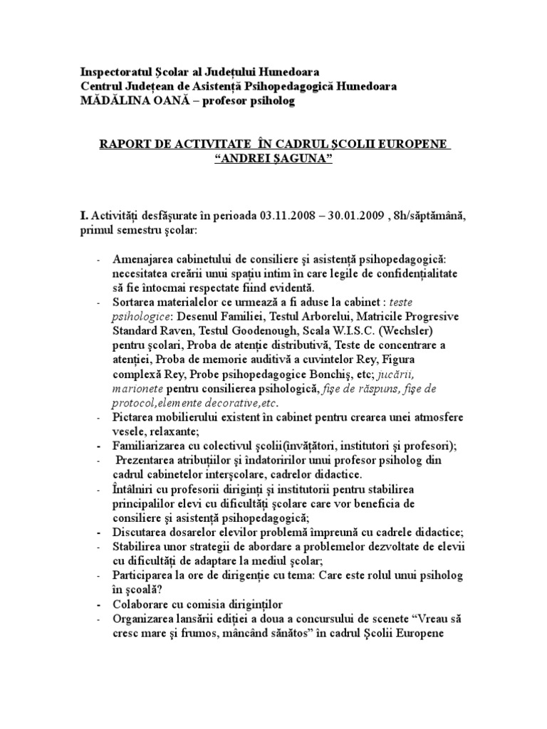 Raport De Activitate