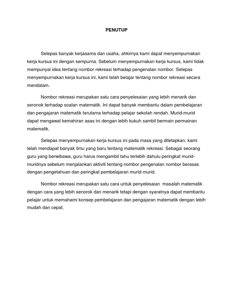 Contoh Penutup Kerja Kursus Terrancecxt Contoh Penutup Kerja Kursus Terrancecxt