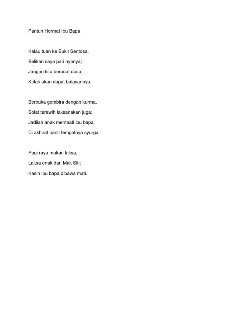 Pantun Hormat Ibu Bapa Pdf