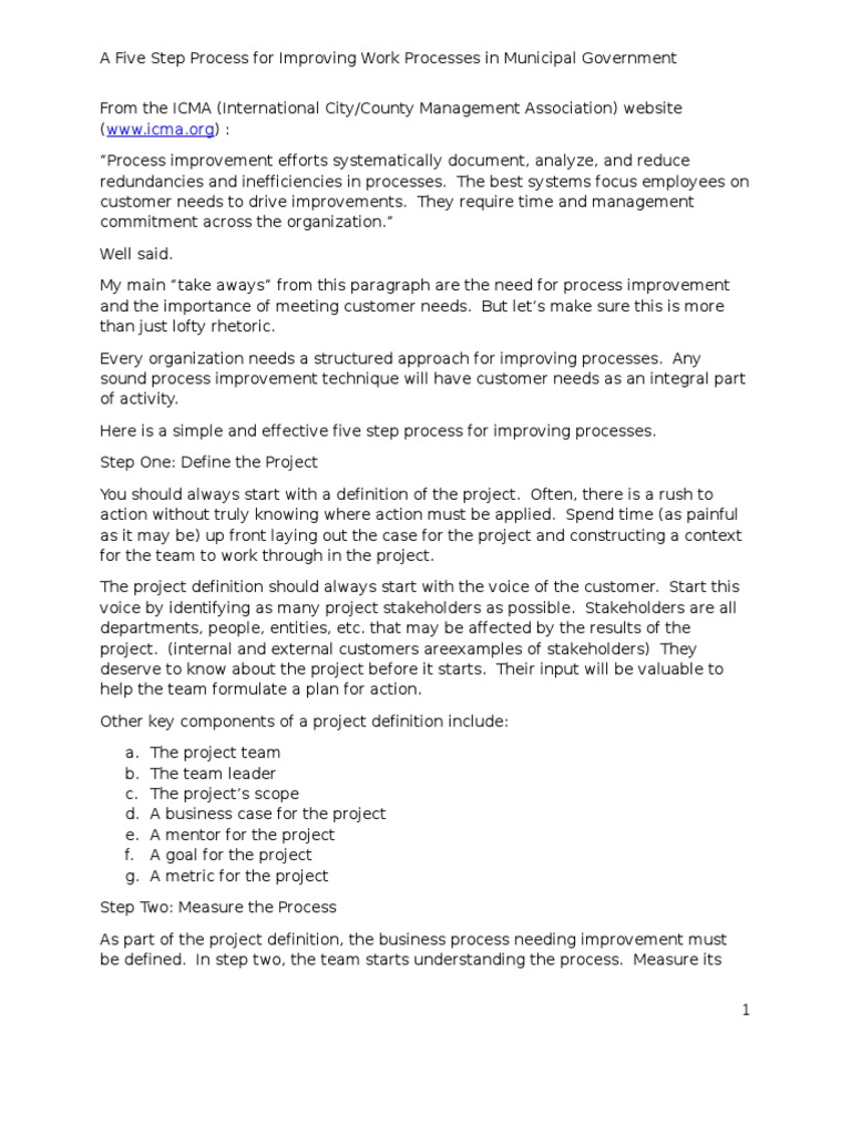 Five Steps For Improving Municipal Government Work Processes | PDF ...