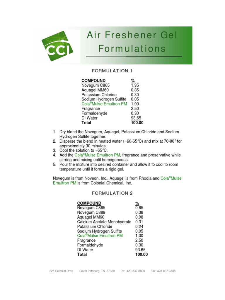 Air Freshener Gel Formulations Sodium Potassium