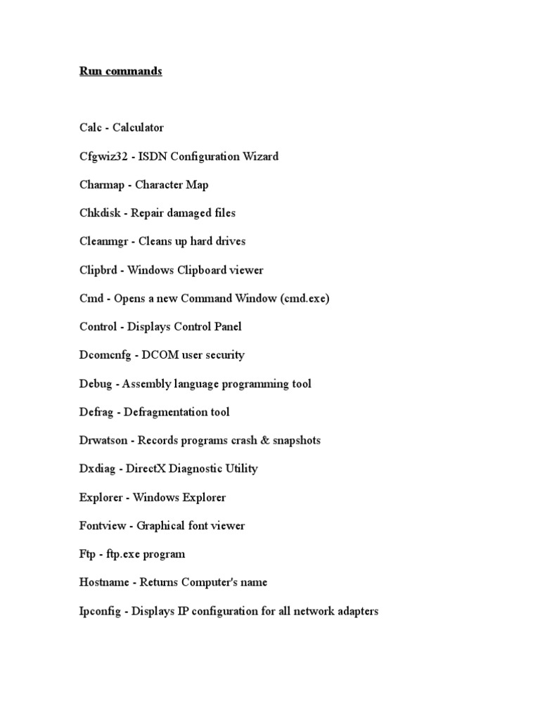Some Useful RUN Commands | PDF | Remote Desktop Services | Microsoft ...