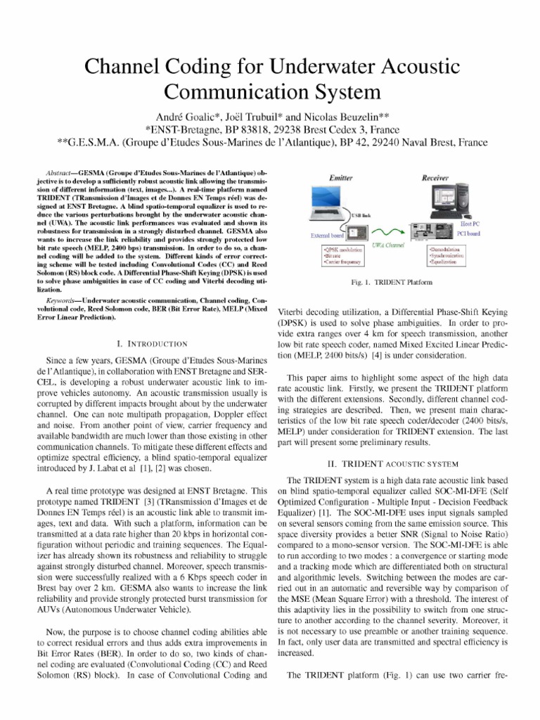 Channel Coding in Underwater Acoustic Systems | PDF | Forward Error ...
