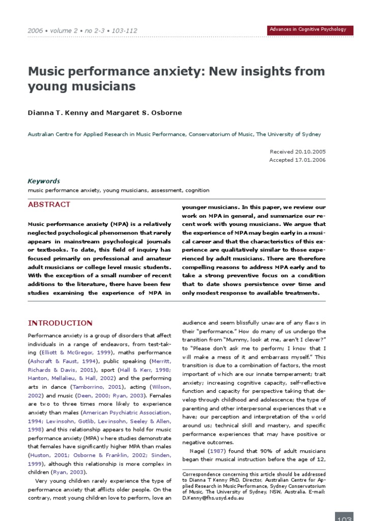 Insights on Music Performance Anxiety | PDF | Perfectionism (Psychology ...