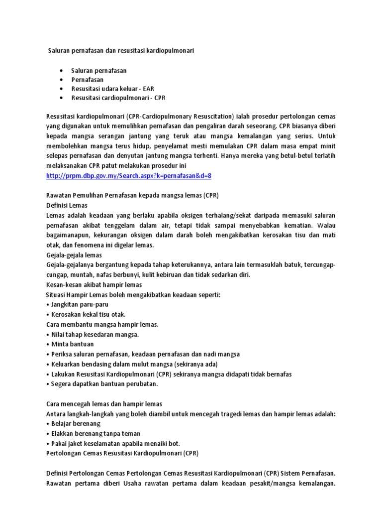 Maklumat Saluran Pernafasan Dan Resusitasi Kardiopulmonari Pdf