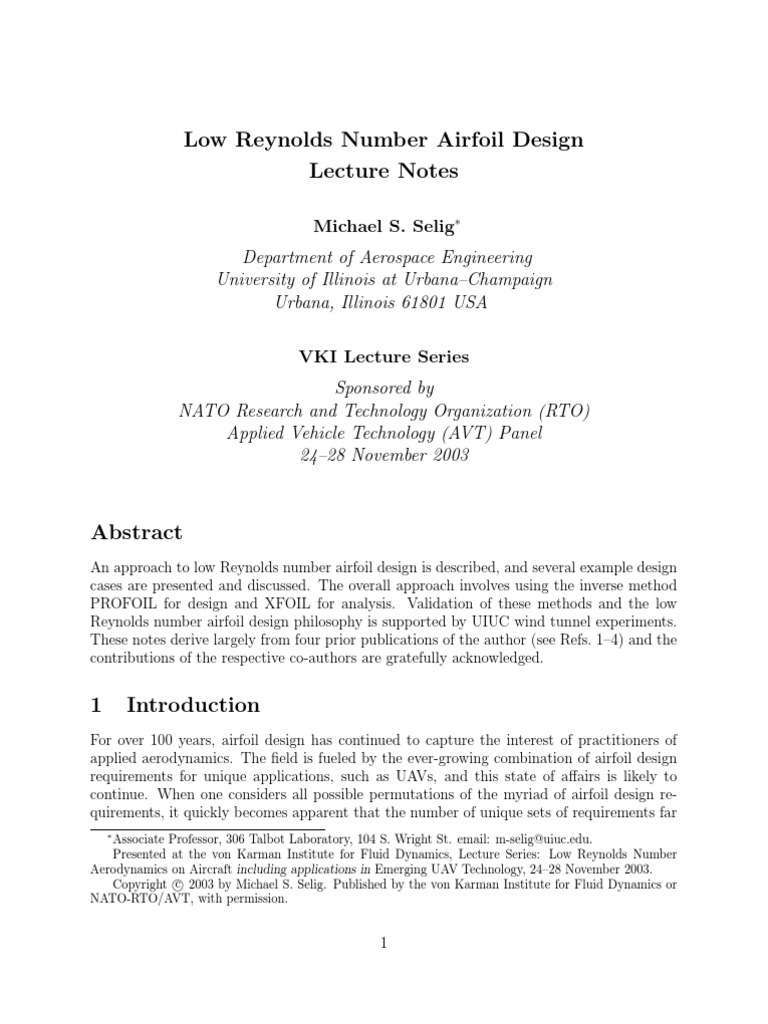 Low Reynolds Number Airfoil Design (MS Seling, Lecture Notes) PDF | PDF ...