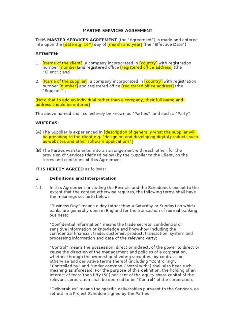 Master Services Agreement Free Sample | PDF | Intellectual Property ...
