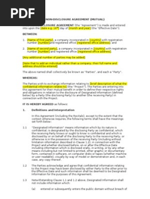 non-disclosure agreement free sample