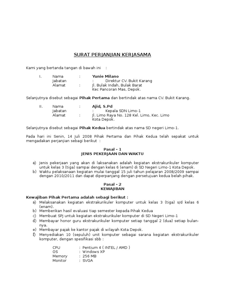 Surat Perjanjian Kerjasama Pdf