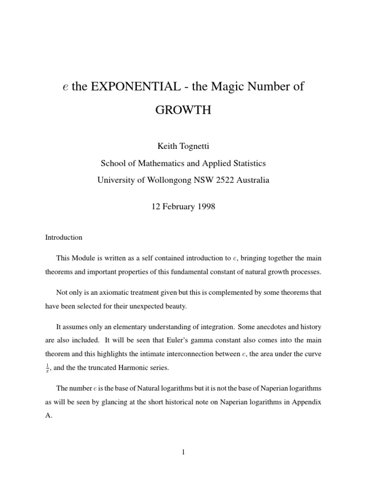 E The EXPONENTIAL - The Magic Number Of: Growth | PDF | Logarithm ...
