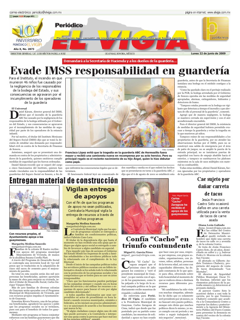 Periodico El Vigia 22 Junio 2009 Pdf Sonora Gobierno