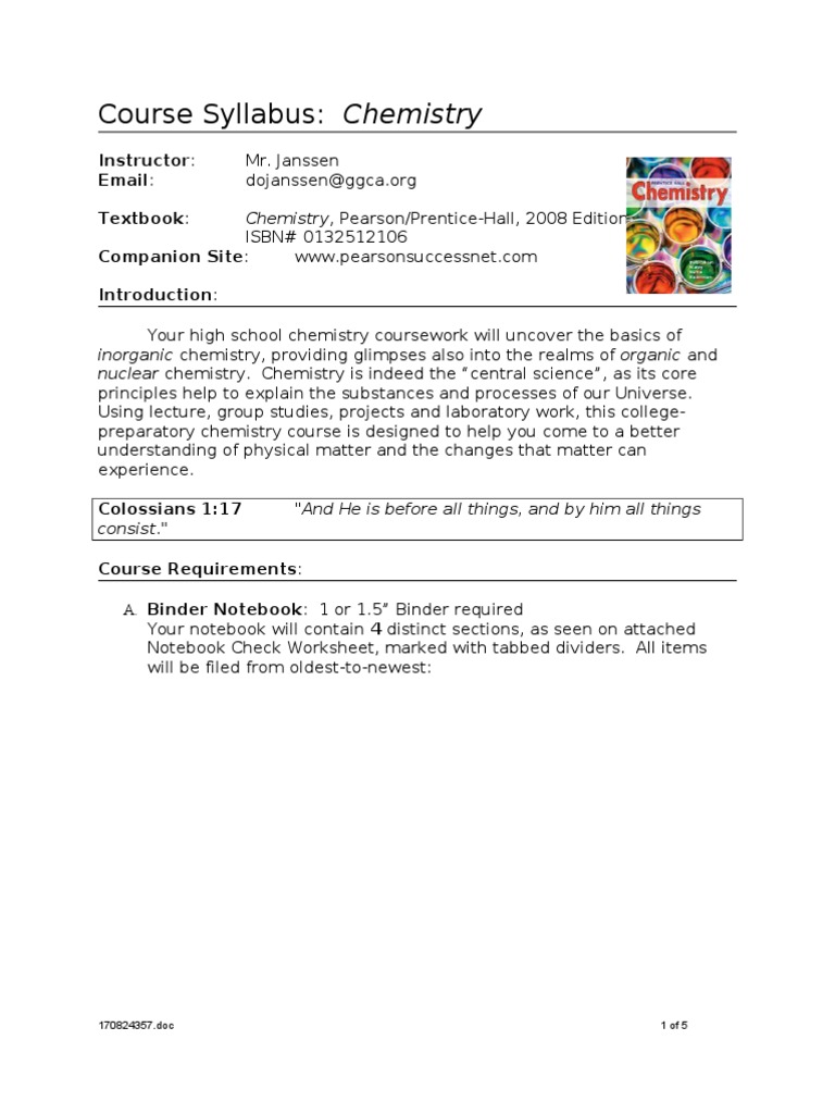 chemistry syllabus 2013 2014 Homework Chemistry