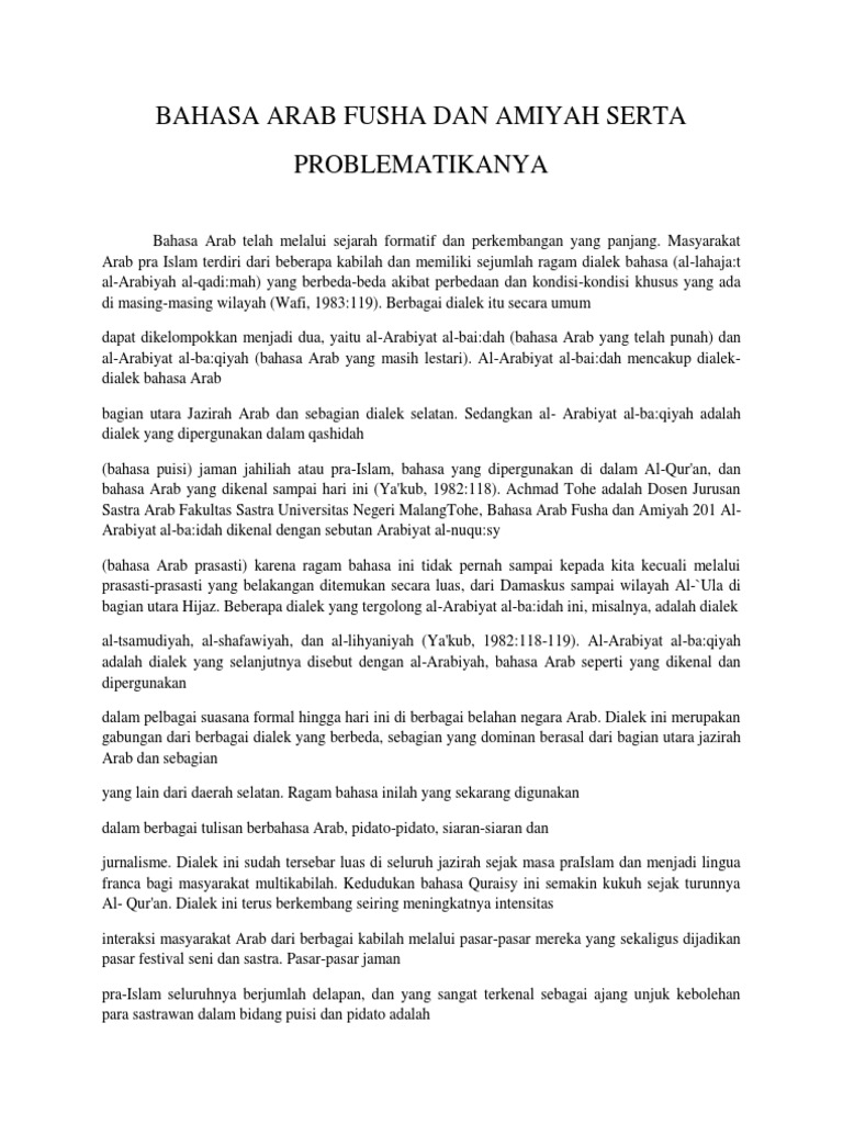 Bahasa Arab Fusha Dan Amiyah Serta Pdf