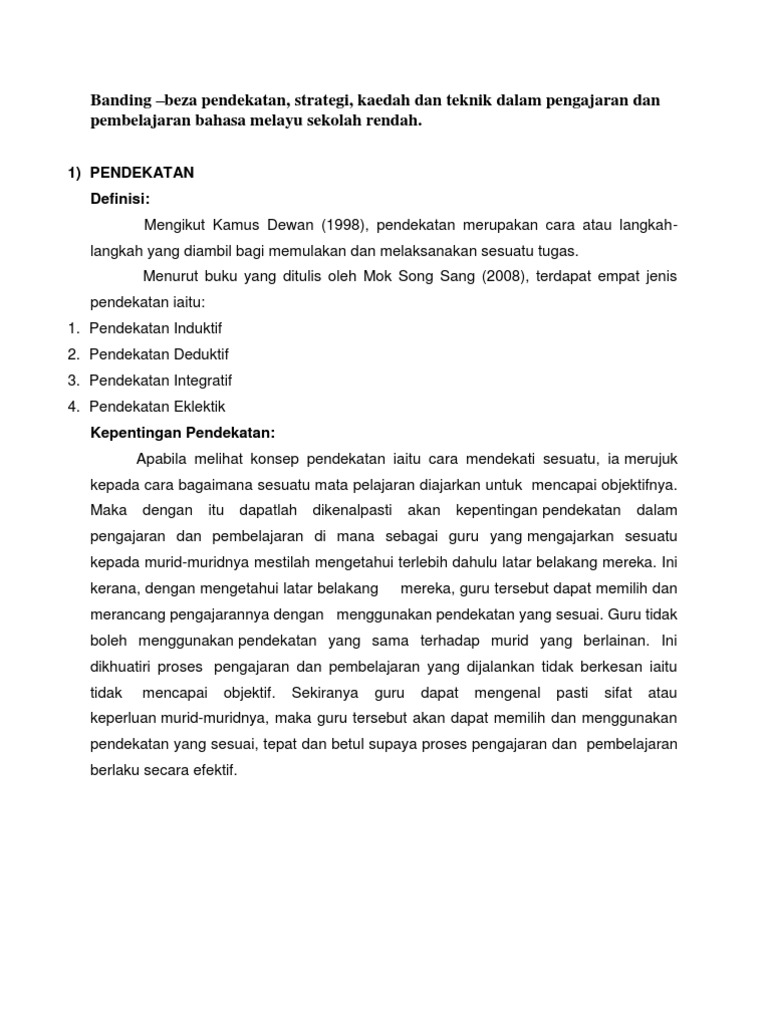 Banding Beza Strategi Pendekatan Kaedah Dan Teknik Din Pdf