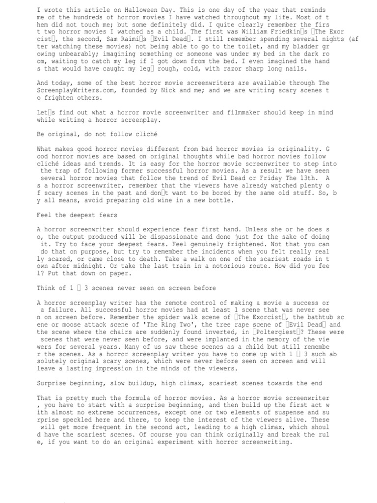 How to Write a Horror Movie Script Horror Films Screenplay