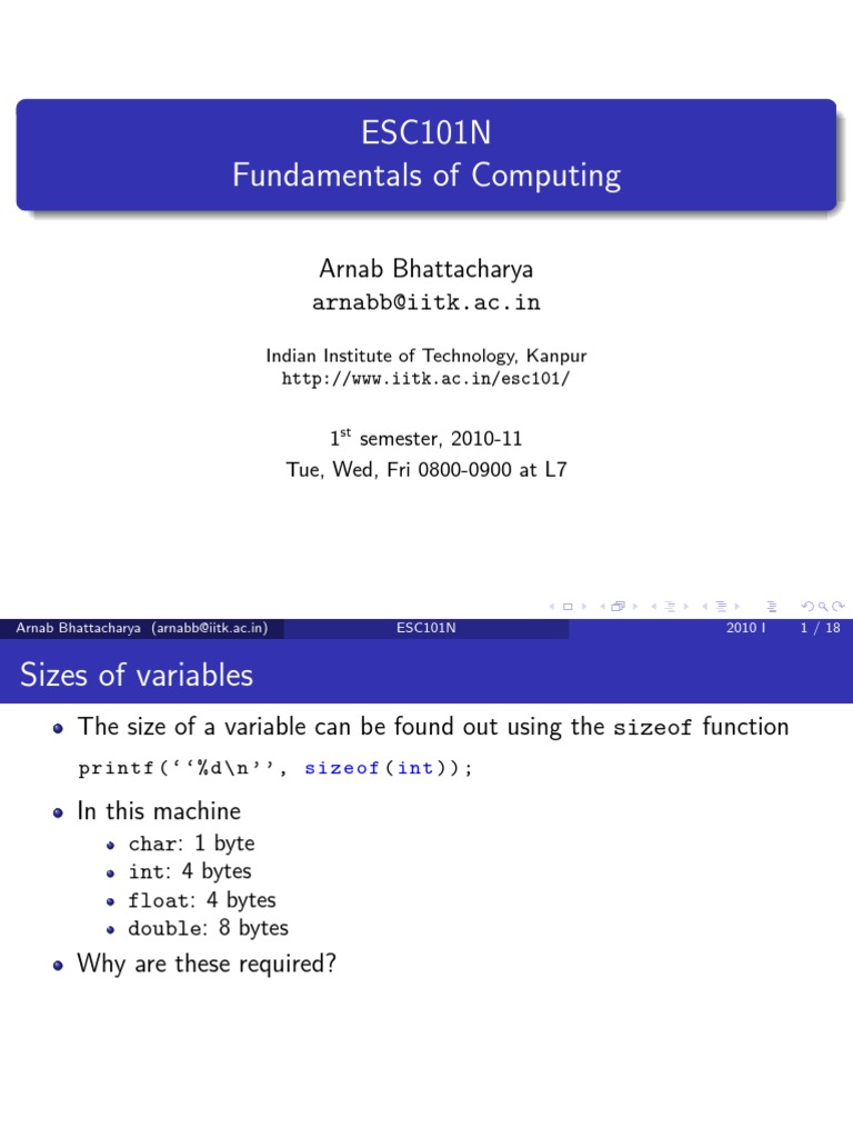 Pointer Basics and Variable Sizes | PDF | Pointer (Computer Programming ...