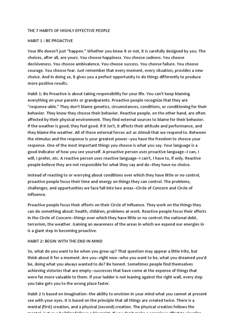 The 7 Habits of Highly Effective People Summary | PDF